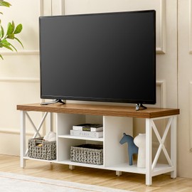 GAZHOME TV Stand for TV up to 55 Inches, TV Cabinet with Open Storage, TV Console Unit with Shelving for Living Room, Entertainment Room, White