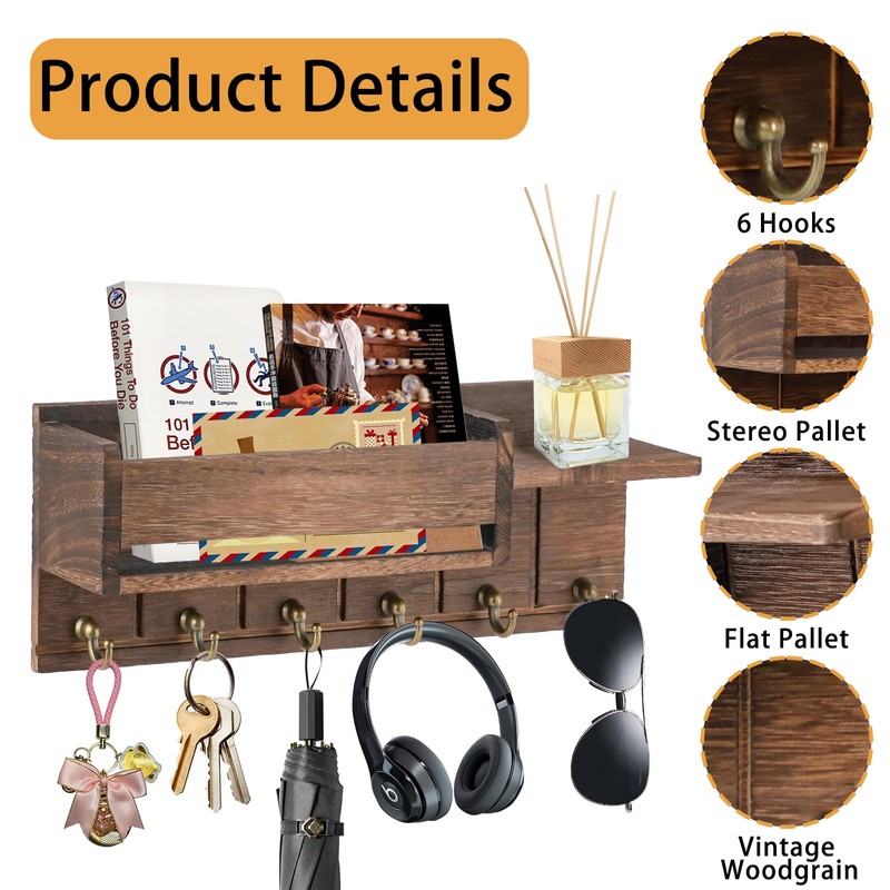 Mulaibdin Key Holder with Shelf, Key Holder Wall Wood, Key