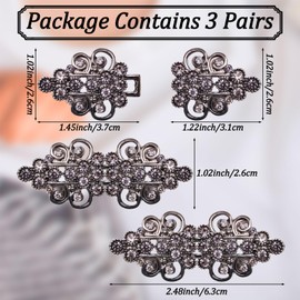 WANDIC Cloak Clasp Fasteners, 3Pcs 6.3CM Gun Black Cape Clips with Rhinestone Vintage Snap Sweater Buttons for Clothing Sweater Shawl
