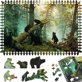 Wooden Puzzle for Adults - Uniquely Shaped Pieces - Made in The USA by FoxSmartBox - 390 Pieces - Morning in a Pine Forest