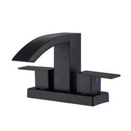 Pirooso Waterfall Bathroom Sink Faucet Matte Black, 4 inch Bathroom Sink Faucet with 2 Supply Hoses, 2 Holes or 3 Holes Basin Lavatory Mixer Tap with Deck Mount Plate