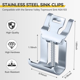 Dreyoo 12 Pack Stainless Steel Sink Clips, Undermount Sink Clips Compatible with Serene Valley Topmount Sink NSA103, Undermount Clips Easy to Install, Rust Resistant Support Hardware