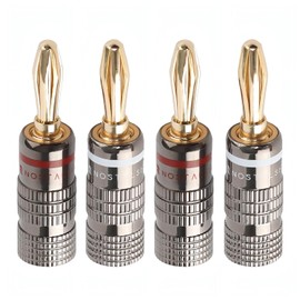 NOSTALSIC Banana Plugs Red + White Set Solderless 24k Gold-Plated Easy Installation Double Screw Fix 12AWG～18AWG Compatible for Audio Speaker/Amplifier Use (4 Pieces (2 Pairs))