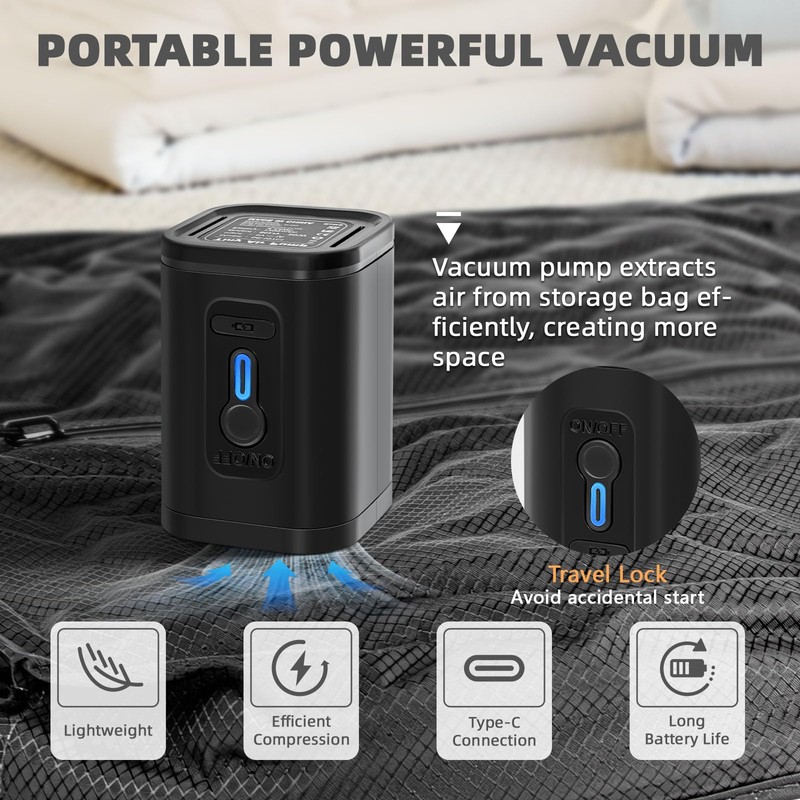 Luvan Travel Vacuum Bags for Luggage with Wireless Pump, Reusable