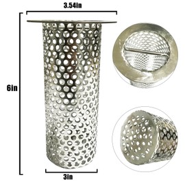 3in Commercial Floor Drain Strainer, 6in Tall with Carry Handle 316 Stainless Steel Floor Drain Filter, Finely Polished Drain Basket for Factory Kitchen Hospital Restaurant