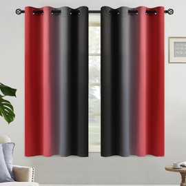Yakamok Red and Black Blackout Curtains, Ombre Room Darkening Window Curtains for Living Room,Grommet Thermal Insulated Drapes,Light Blocking Curtains for Girls Bedroom,52x54 Inch, 2 Panels