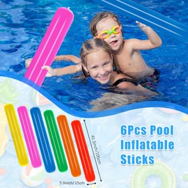 6Pcs Pool Inflatable Sticks with Inflator Pump, Summer Swimming Pool Noodle Toy PVC 6 Colorful Set Underwater for Kids Adult