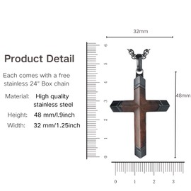 VAOHUEHON Wooden Cross Necklace for Men, Real Handmade Ebony Mens Cross Necklaces, Black Stainless Steel Chain, Mens Christian Baptism Cross Pendant