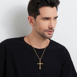 Men Cross Necklace Large Cross Necklace for Men Stainless Steel Cross Pendant Necklace Large Jesus Christ Cross Necklace 316L Stainless Steel Heavy Gold Plated Cross Necklace for Men Chain 22" ZDaoBen