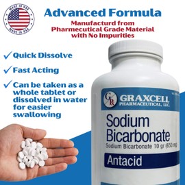 Sodium Bicarbonate Tablets |USP 650mg (10 Grains) |Relief of Acid Indigestion, Heartburn, Sour Stomach & Upset Stomach | Kidney Health | 100 Count