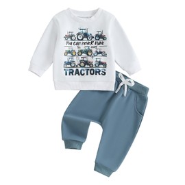 WZTYYDS Baby Boy Clothes Funny Letter Long Sleeve Sweatshirt Pullover Tops Joggers Pants Set Toddler Fall Winter Outfits (You can never have a Tractor-Blue, 2-3T)