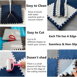 16 Pcs Plush Interlocking Carpet Tiles 49" x 49", Carpet Squares Patchwork Mat Kids Soft Foam Floor Tiles for Baby Anti Slip Playmat - Ideas for Playroom, Bedroom, Classroom Home Area Rug