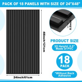 Nuanchu 18 Pcs 3D Slat Wall Panels 24x48 Inch PVC Fluted Textured Panel Cuttable Glue up Decorative Tiles for Interior Wall Art Ceiling Studio Living Room Bedroom Bathroom TV Background (Black)