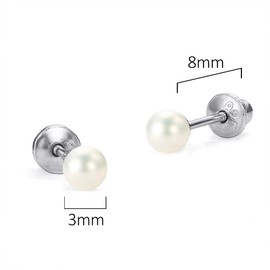925 Sterling Silver Rhodium Plated 3mm Simulated Pearl Screwback Baby Girls Earrings