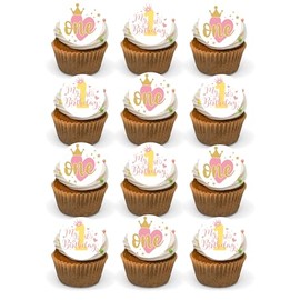 1st Birthday Girls edible Cupcake Toppers Precut Premium Wafer Card Birthday Princess First Bithday Girl