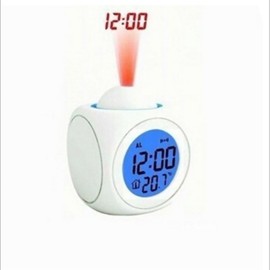 Projector Table Clock Multifunction Plastic USB Charging LED Voice Function Projection Alarm Clock for Bedroom White