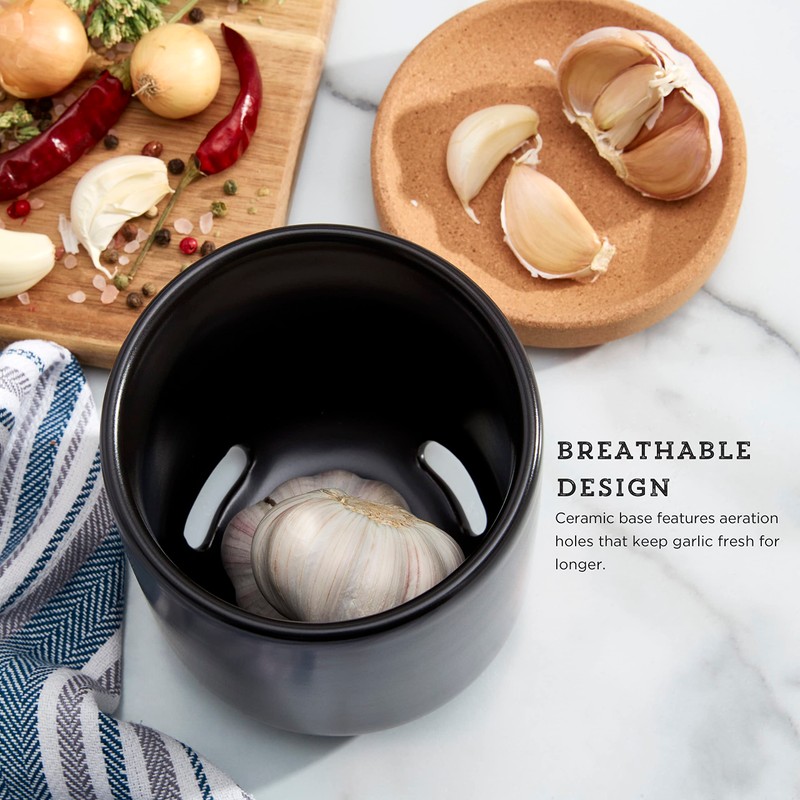 Ceramic and Cork Breathable Garlic Keeper to Allow Air Flow