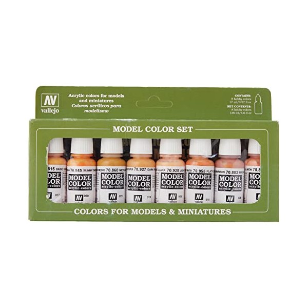 Vallejo Model Color Face Skin Colours Acrylic Paint Set - Assorted Colours (Pack of 8), Brown, 17 ml (Pack of 8)