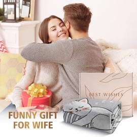 GoMelley Funny Wife Birthday Gifts - Wife Is Charging Super Soft Grey Flannel Blanket, Anniversary, Valentines Day, Christmas Romantic Gifts for Her, 60”× 50”（Grey）