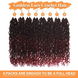 Long Boho Braids Crochet Hair 24 Inch 8 Packs 1B/Bug Goddess Faux locs Crochet Hair for Black Women Hair Synthetic Hair Extension (1B/Bug, 24 Inch)