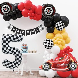 Race Car Balloons Party Decorations, Black and White Checkered Balloons, 40 Inch Number Balloons Racing Theme Party Supplies (5)