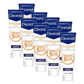 Clearasil Stubborn Acne Control 5in1 Spot Treatment Cream, Maximum Strength, Benzoyl Peroxide Acne Medication, Fights Blocked Pores, Pimple Size, Excess Oil, Acne Marks & Blackheads, 1 oz (Pack of 9)