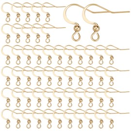 SUNNYCLUE 1 Box 100Pcs Real 18K Gold Plated French Earring Hooks Fish Hook Earrings Stainless Steel Ear Wires Ball Dot Earwires for Jewellery Making Women Adults DIY Dangle Earrings Crafts Supplies