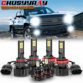 CHUSYYRAY For Chevy Silverado 1500 2500 2007-2015 - 6000K LED Headlights +Fog Bulbs Kits