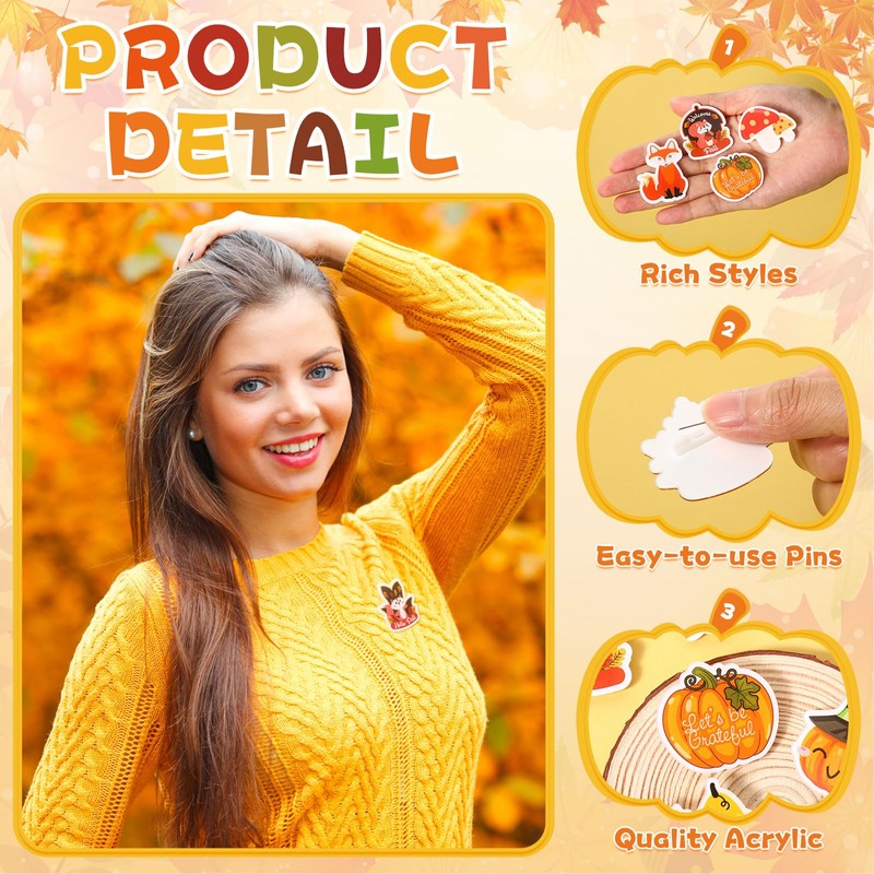 Suncalla 60 Pcs Fall Pins Bulk Acrylic Lapel Pins Pumpkin