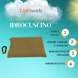 TAKIweb Beach and Sauna Cushion, Made in Italy, Ergonomic Support for Back and Neck, Floating, Quick Drying, with Carabiner, Relaxation on the Beach, Pool or Sauna. (Gold)