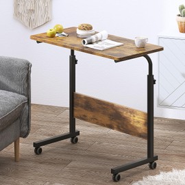 DlandHome Rolling Desk Adjustable Standing Desk, Mobile Side Table 31.4 Inches w/Wheels Adjustable C Table Movable Portable Laptop Computer Stand for Bed Sofa,Retro