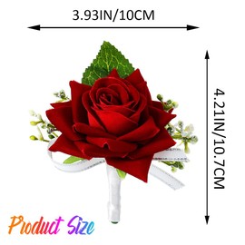Latious Rose Wedding Boutonniere White Groom Flower Buttonholes for Men and Groomsmans (Red)