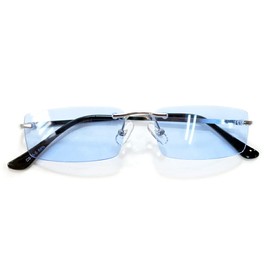 MERRY PLEASURE Men's Women's Sunglasses Date Glasses, Two-Point, Rimless, Square, Color Lens, Light Color Lens, Light Color, Colored,, Silver x Lt.Blue