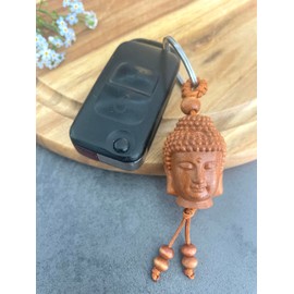 WOO MANTO 1 piece Buddha key ring made of wood, Buddhist gift for women and men (Buddha head)