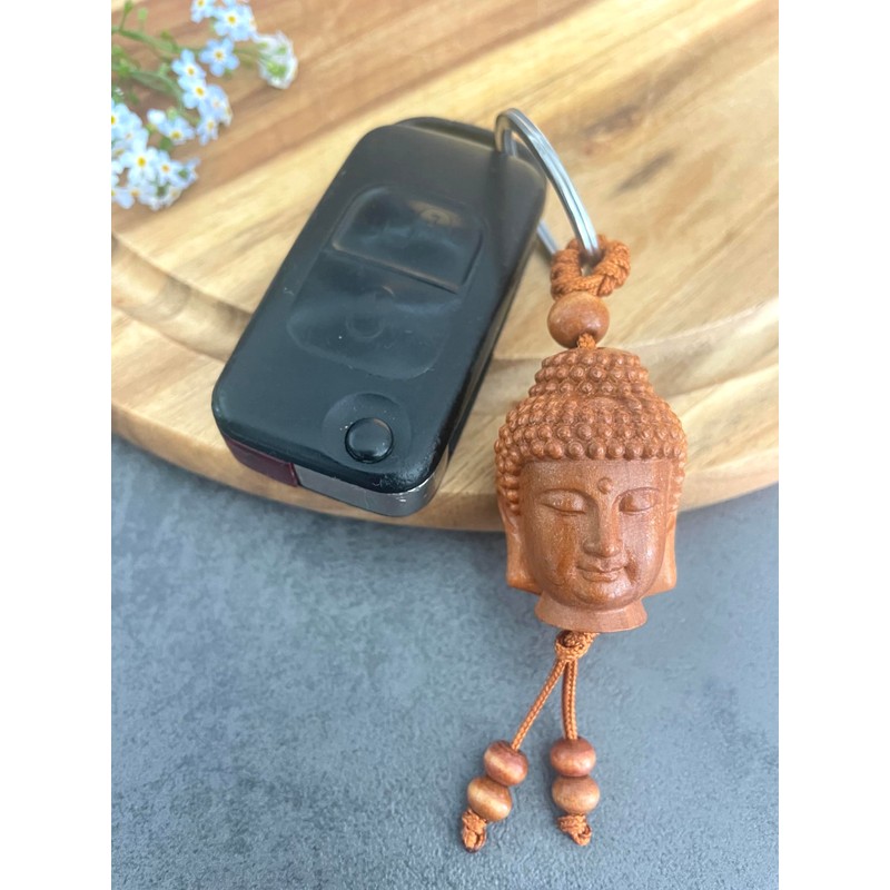 WOO MANTO 1 piece Buddha key ring made of wood,