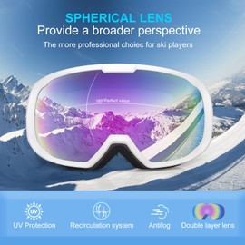 EXP VISION Ski Goggles for Men Women, OTG Snowboard Goggles with 100% UV Protection Anti Fog Lens Snow Goggles (Purple)