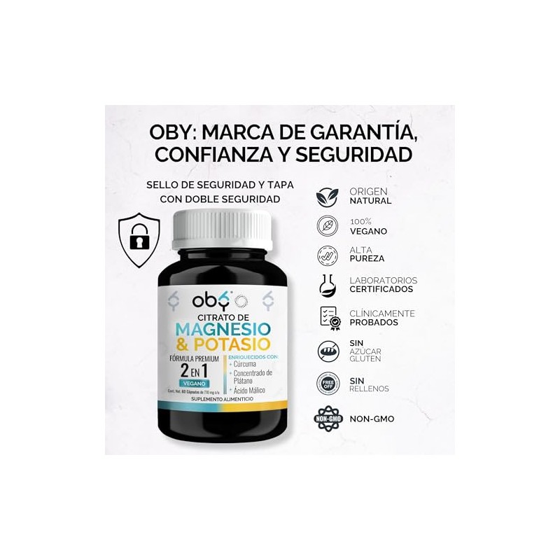 2 Pack Citrato de Magnesio y Potasio OBY | Minerales
