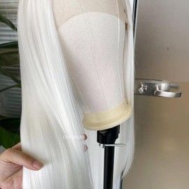 COCOFANS COCOFANS White Synthetic Lace Front Wigs for Women Girls Long Silky Straight Lace Wig Glueless Natural Hairline Wig Middle Part Heat Resitant Fiber Hair