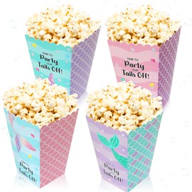 LaVenty 12 PCS Mermaid Popcorn Boxes Treat Bags Under the Sea Candy Goodie Bags for Ocean Animals Baby Shower Birthday Party Favors