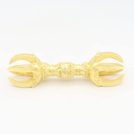 木彫 Category: Buddhist Ritual Implements Five 鈷杵 15 cm 桧木 Gold Foil