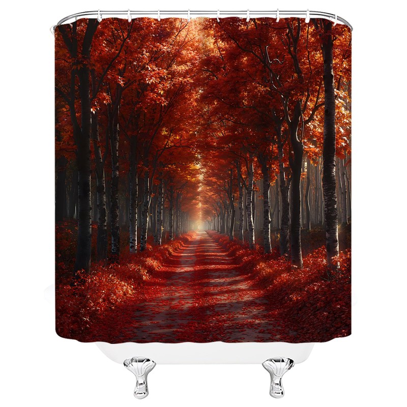 MYYJYY Fall Forest Shower Curtain Autumn Maple Leaves Sunshine Tree
