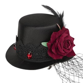 XGOPTS Women Vintage Fascinator Hat Pillbox Hat Ladies Flower Feather Hair Clip with Veil Black Top Hat for Cocktail Party Prom Church Banquet Hat Tea Party Wedding Headwear
