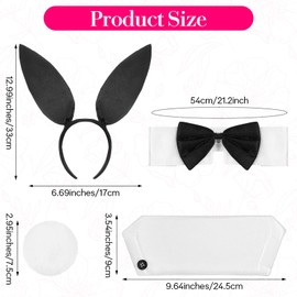 COMNICO Bunny Costume Set, 5Pcs Black Bunny Ear Headband Collar Cuffs Rabbit Tail Bunny Accessories Set for Easter Party