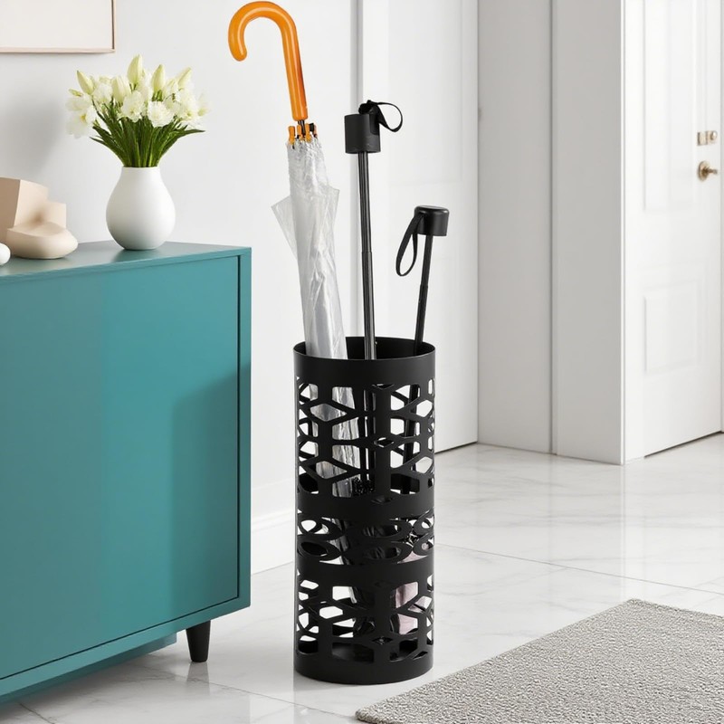 ZENFUN Umbrella Stand, Black Metal Umbrella Holder Freestanding, Cane Walk