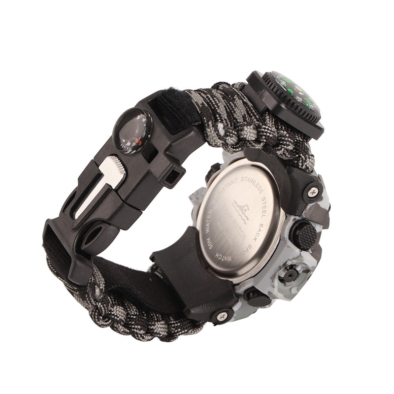 Outdoor Camping Survival Watch Multi Functional Bracelet Compass Whistle Paracord