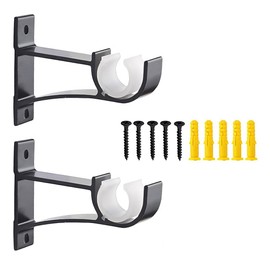 Davfiecn 2 Pack Heavy Duty Curtain Brackets for 1 Inch Drape Rods - Wall Mounted - Black