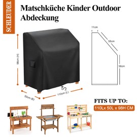 Mud Kitchen Cover, Waterproof, 420D Protective Cover for Children's Kitchen, Wooden Cover, Play Kitchen for Outdoors, 110 L x 50 W x 98 H cm, Windproof, UV-Resistant, Heavy Duty Tear-Resistant