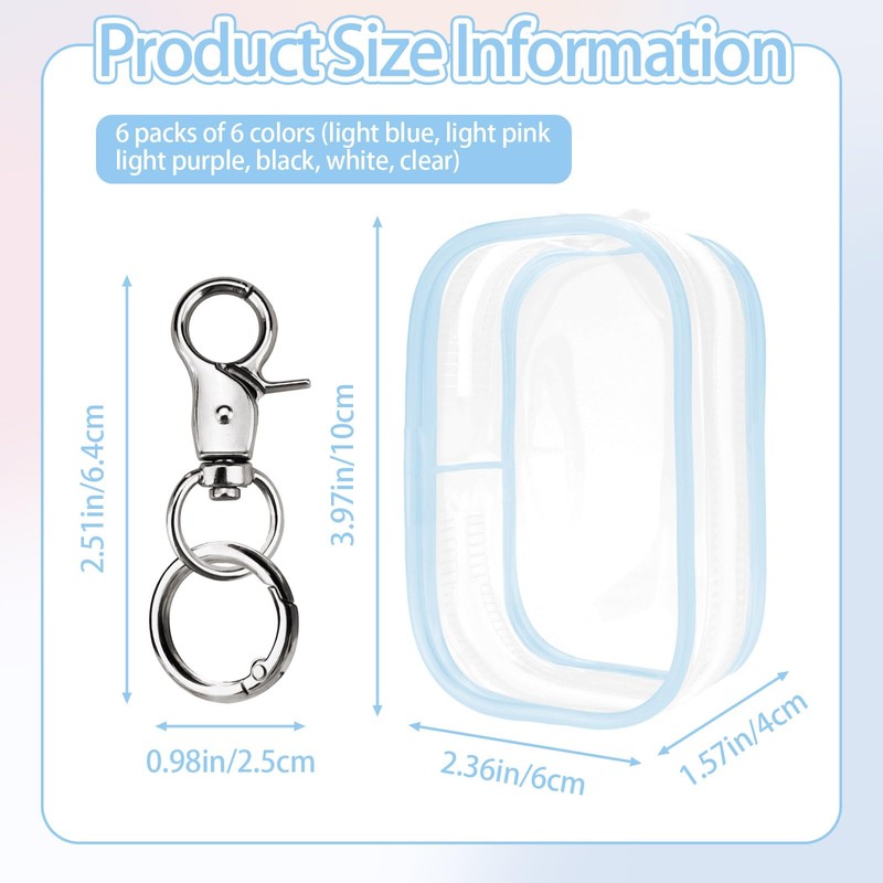 6 Pcs Clear Figures Display Bag with Keychain Zipper Clear