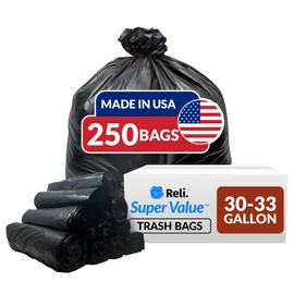 Reli. 30-33 Gallon Trash Bags Heavy Duty | 250 Count Bulk | Black Large Trash Bags 30+, 32 Gallon | Made in USA