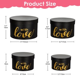 Briful Set of 4 Luxury Round Gift Boxes with Lids - Black & Gold Gift Box with Ribbon - Nested Cardboard Small Present Box for Birthdays, Weddings, Anniversaries, Christmas, and Valentine's Day